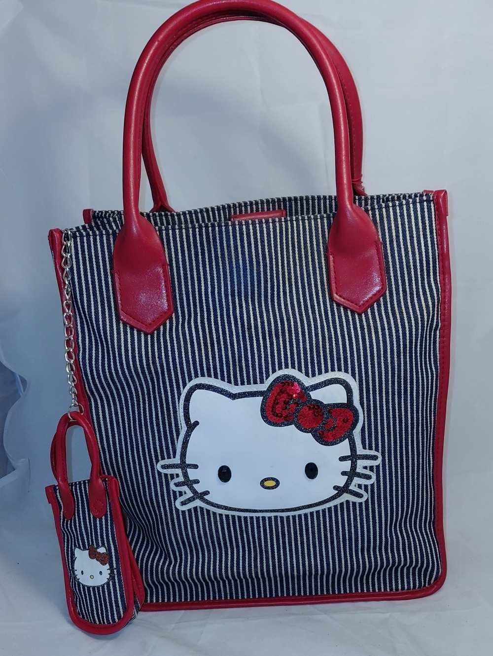 HELLO KITTY Striped Denim Tote With Small Bag On Side